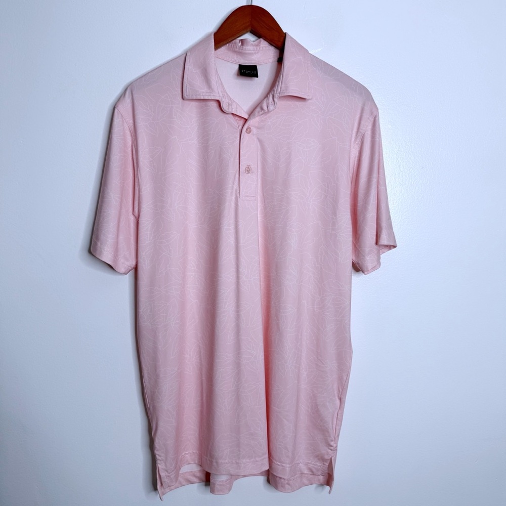Dunning Golf Polo Shirt Mens Pink Floral Leaf‎ Short Sleeve Golf Size Medium